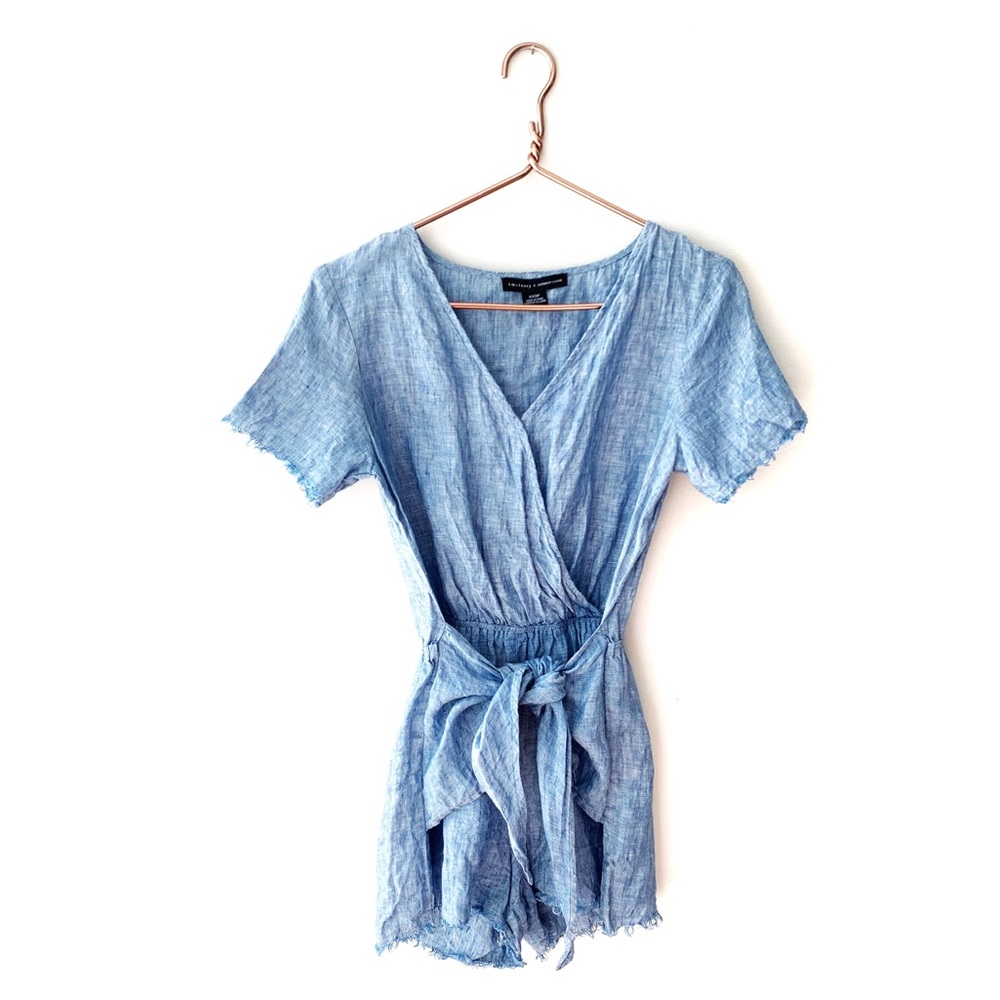 Anthropologie | Blue Linen Chambray Romper XXS